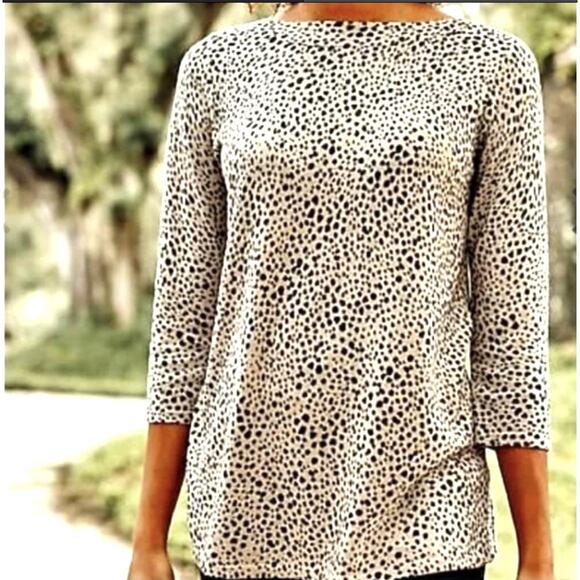 J Jill Size M Cheetah Print Lightweight Sweater Boatneck Tan Brown - Picture 2 of 10